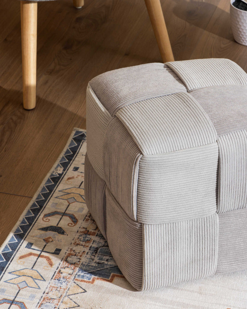 Dimo Pouf Brady in Velluto a Coste Intrecciato, Grigio Chiaro