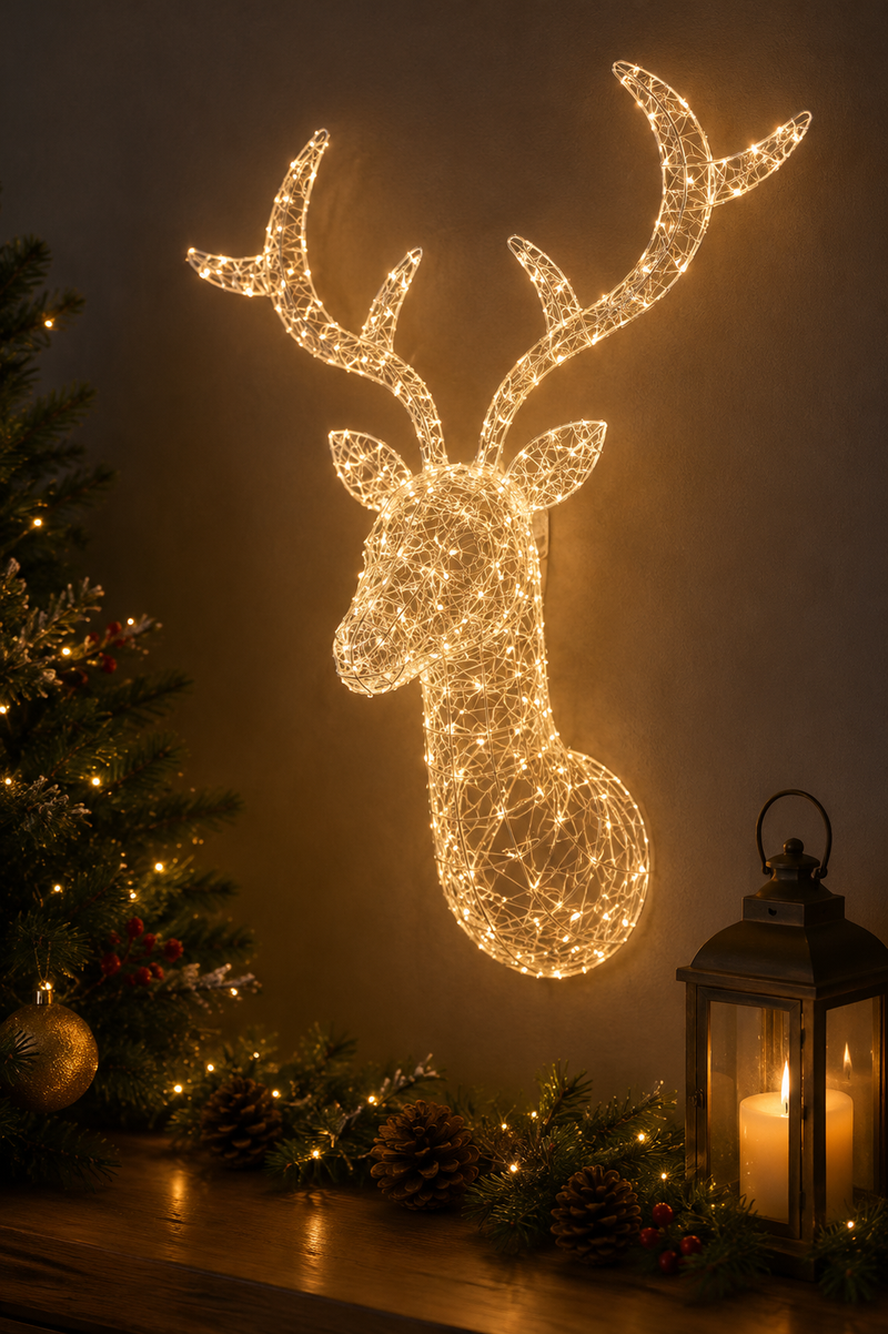 EDG Enzo De Gasperi Decoro Renna Pearls Natale 300 MicroLed H 90 Cm L 90 Cm L 35 I44 Light Gold