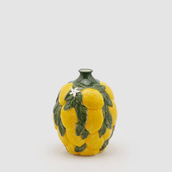 EDG Enzo De Gasperi Lemon Vase with Leaves H 19 Cm D 14 Cm Yellow Green
