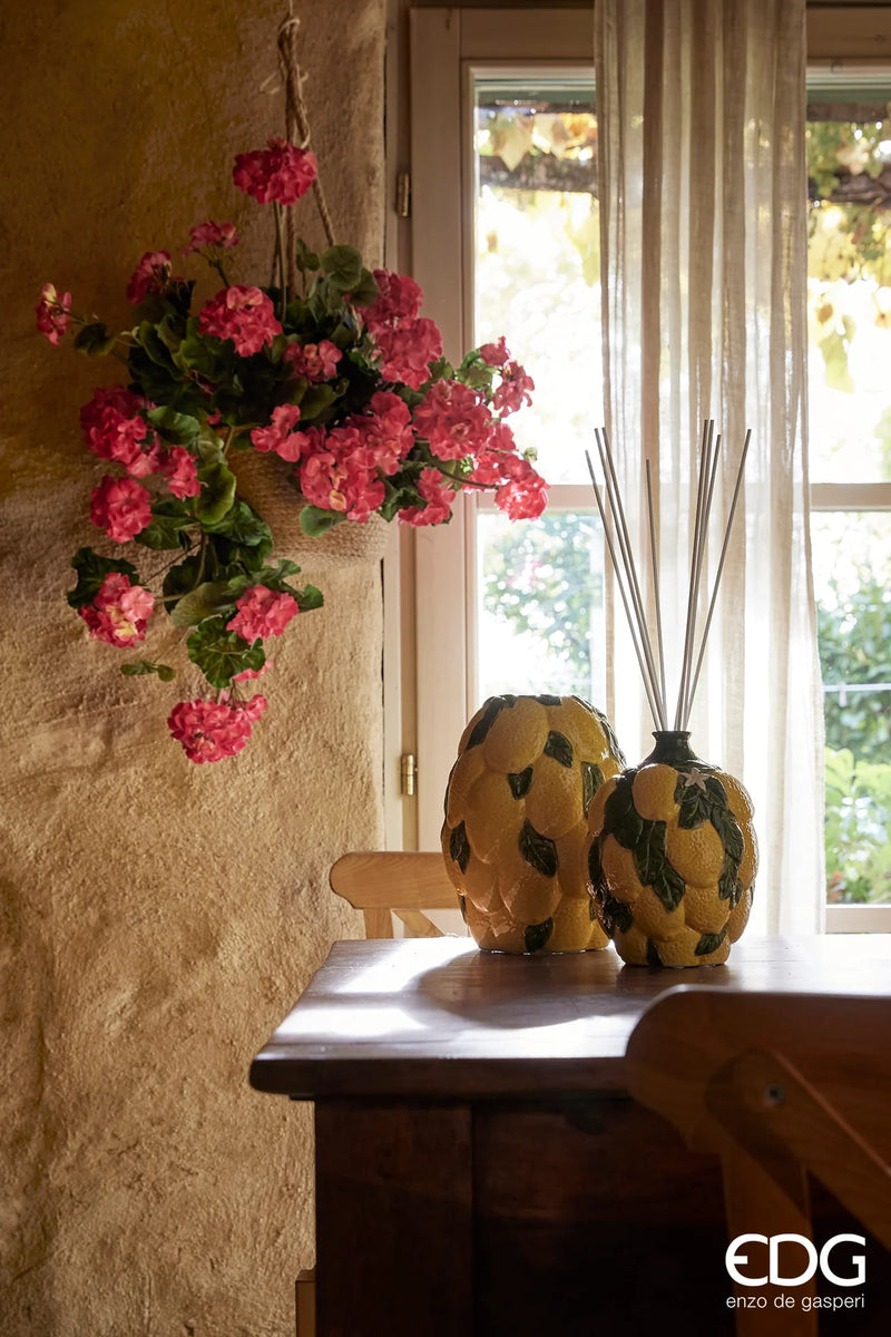 EDG Enzo De Gasperi Vaso Limoni con Fogli H 19 Cm D 14 Cm Giallo Verde