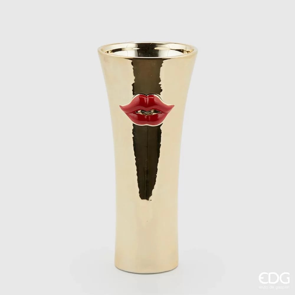 EDG Enzo De Gasperi Vaso Kiss Concavo H30 D13 Red Gold