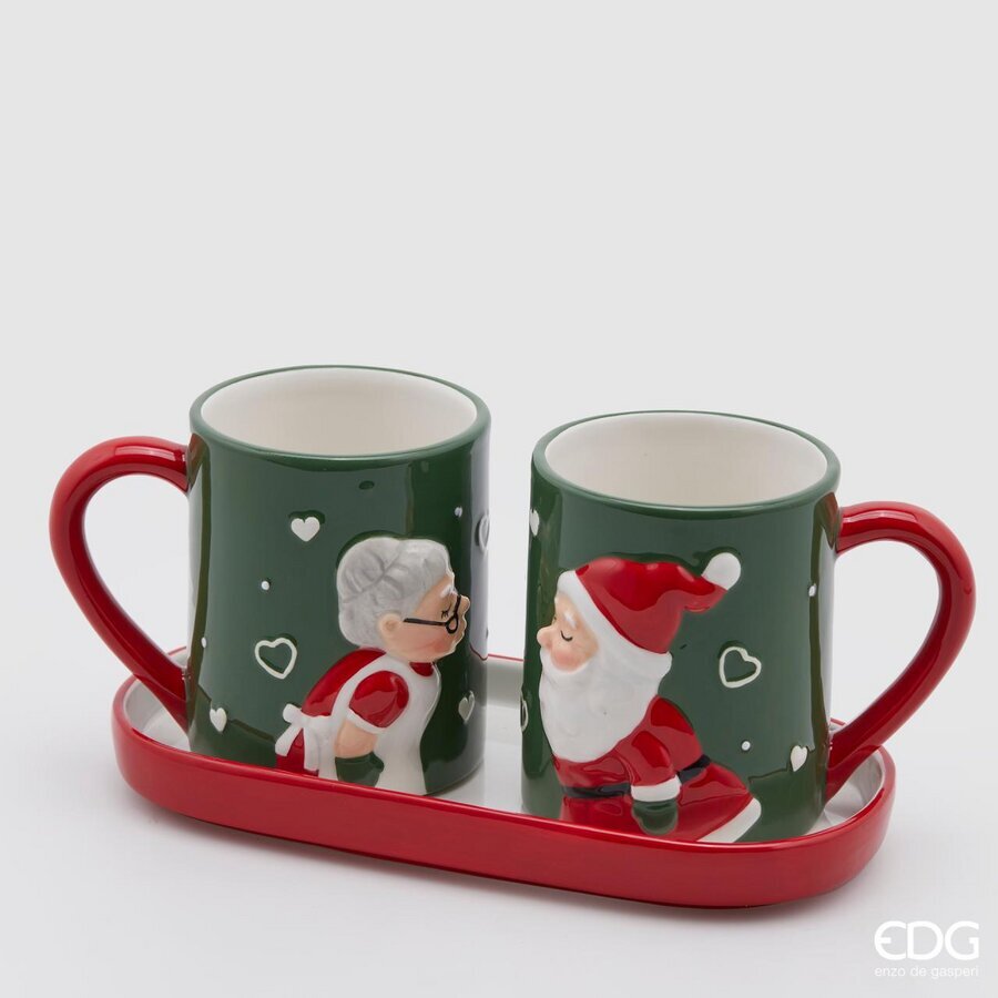 EDG Enzo De Gasperi Tazza Natale Bacio 2 Pezzi Con Vassoio H12x25x12 Green Red