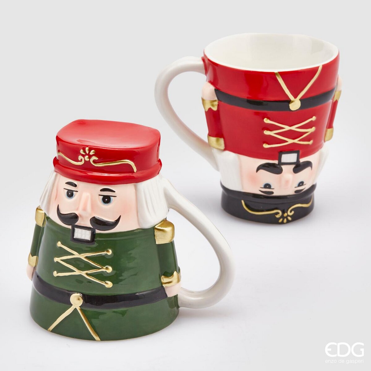 EDG Enzo De Gasperi Christmas Mug Upside Down Soldier 2 Pieces H12 D10 Green Red