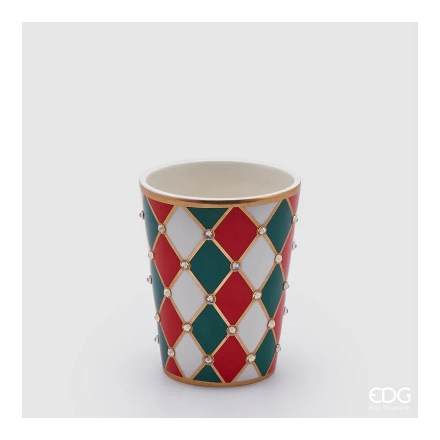 EDG Enzo De Gasperi Vaso Rombi Svasato Altezza 13 Cm Diamentro 10,5 Cm Verde E Rosso