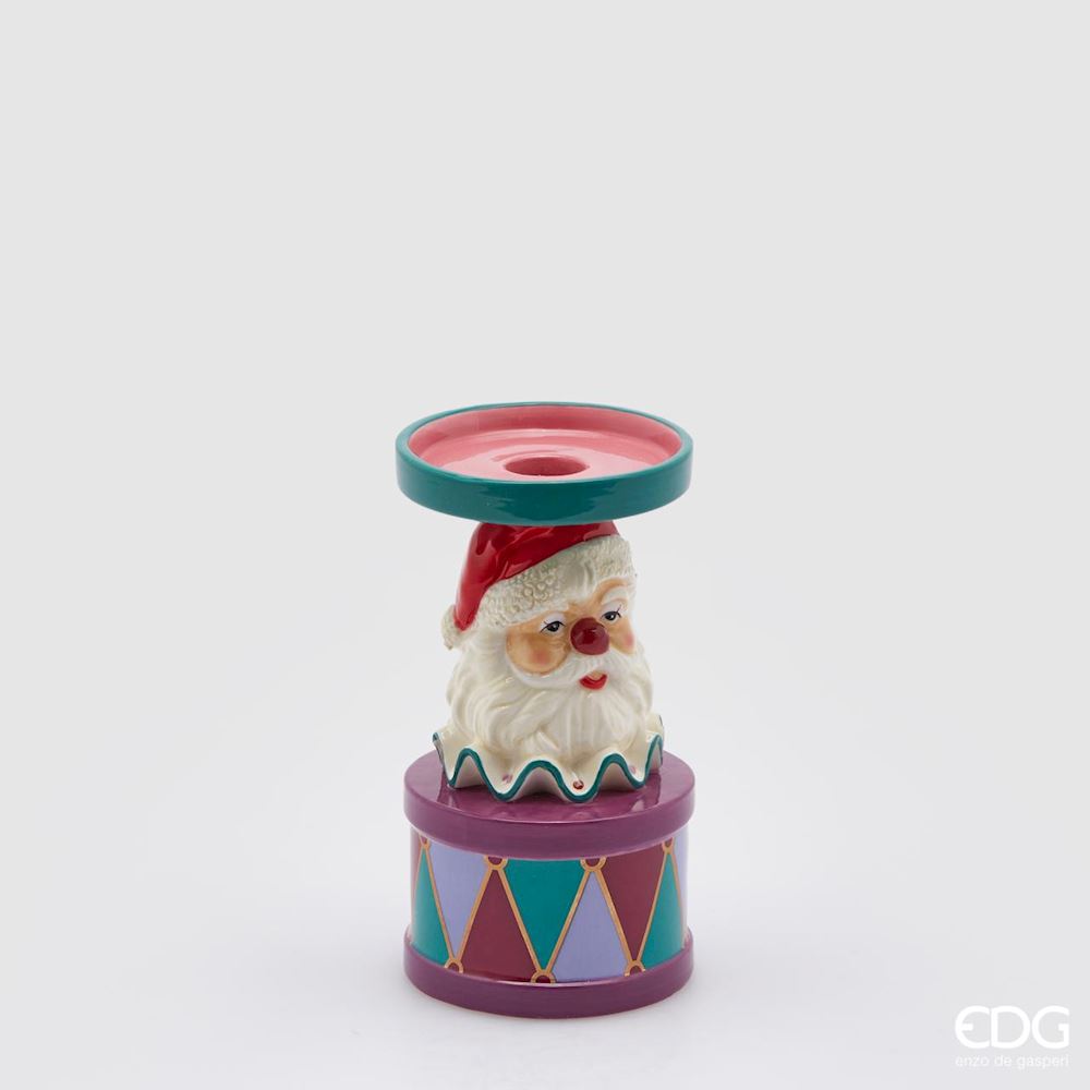 EDG Enzo De Gasperi Portacandela Natale Santa Clown H17 D9,5 Multicolor