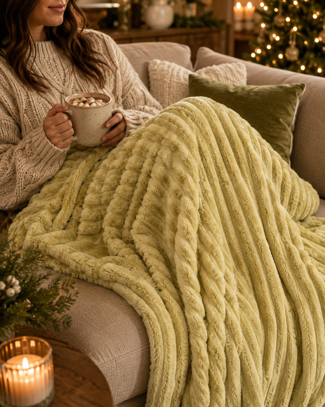 Bizzotto Plaid Rachele Olive 150x200 cm Regalo Natalizio Coperta Morbida per Divano e Letto