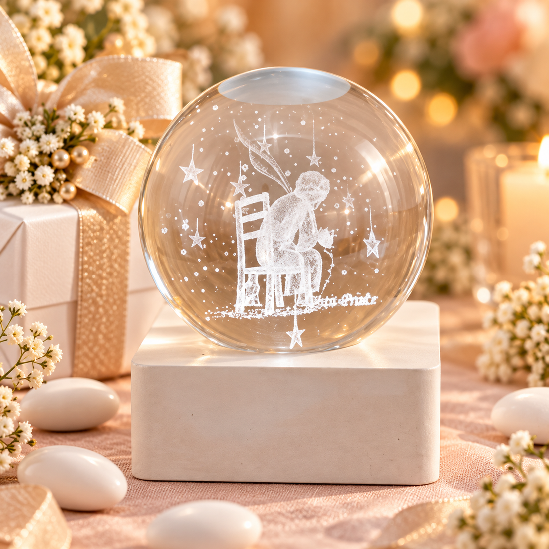 L'Arcolaio Lampada Decorativa Piccolo Principe con Base Quadrata Bianca 6x6x8 cm – Elegante Idea Regalo e Decorazione per Casa