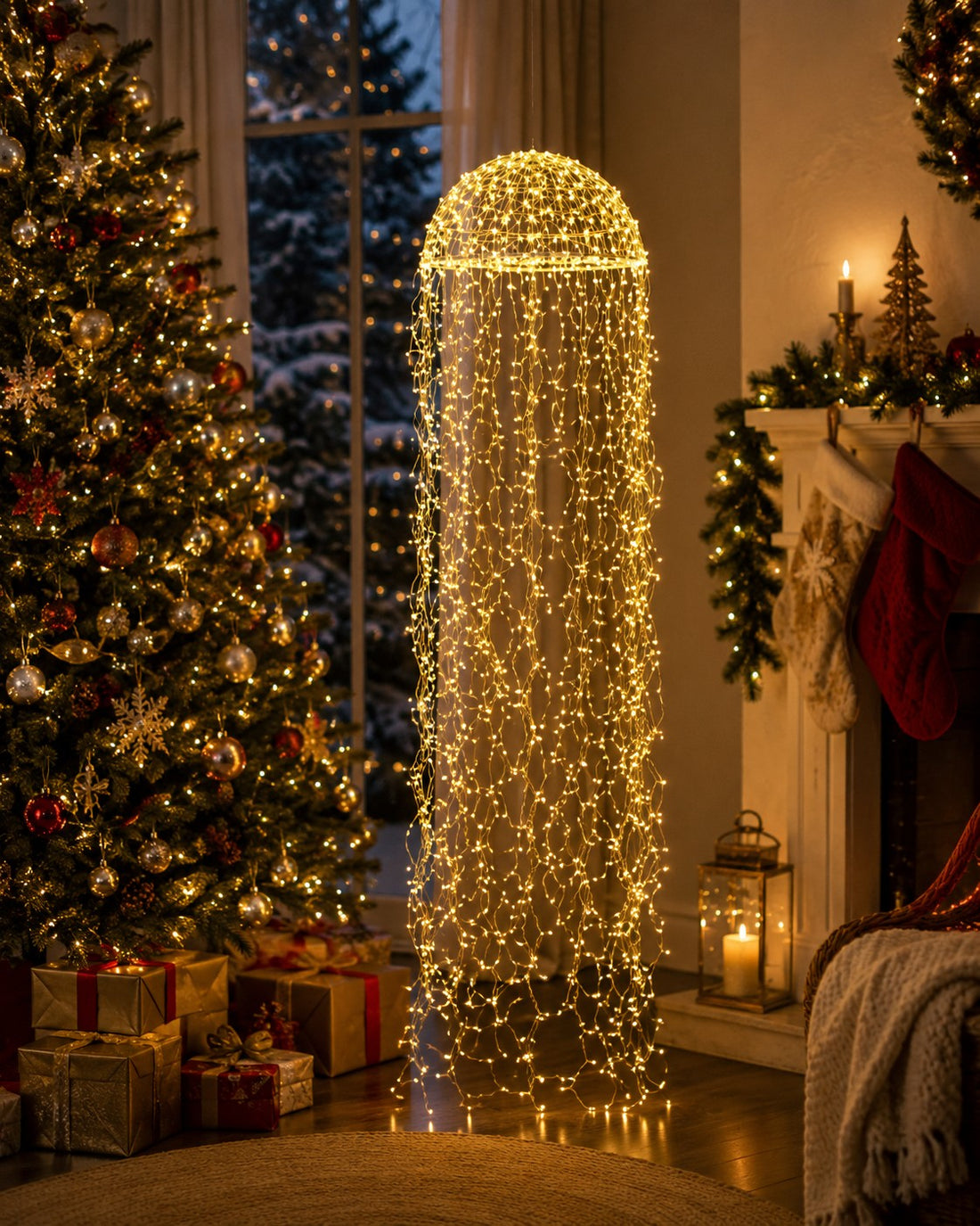 Bizzotto Lampadario Argento 1280 MicroLED Luce Calda IP20 – Decorazione Natalizia Luminosa