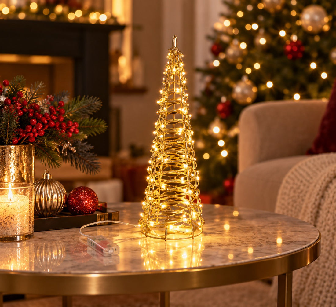 Bizzotto Cono di Natale Kinsey 30 MicroLed a Batteria IP20 H 60 Cm D 16 Cm Classic Oro