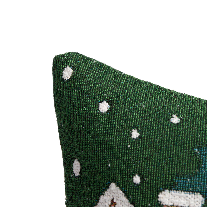 Bizzotto Cuscino Natalizio Snowlyn Paesaggio Verde 30x50 cm – Cuscino Decorativo di Natale con Fodera e Imbottitura in Poliestere