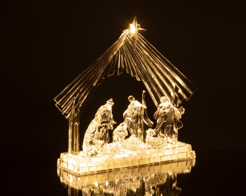 Bizzotto Natività Silky con Capanna 8 Figure H28,5 cm con LED a Batteria – Presepe Natalizio Luminoso Decorativo per la Casa