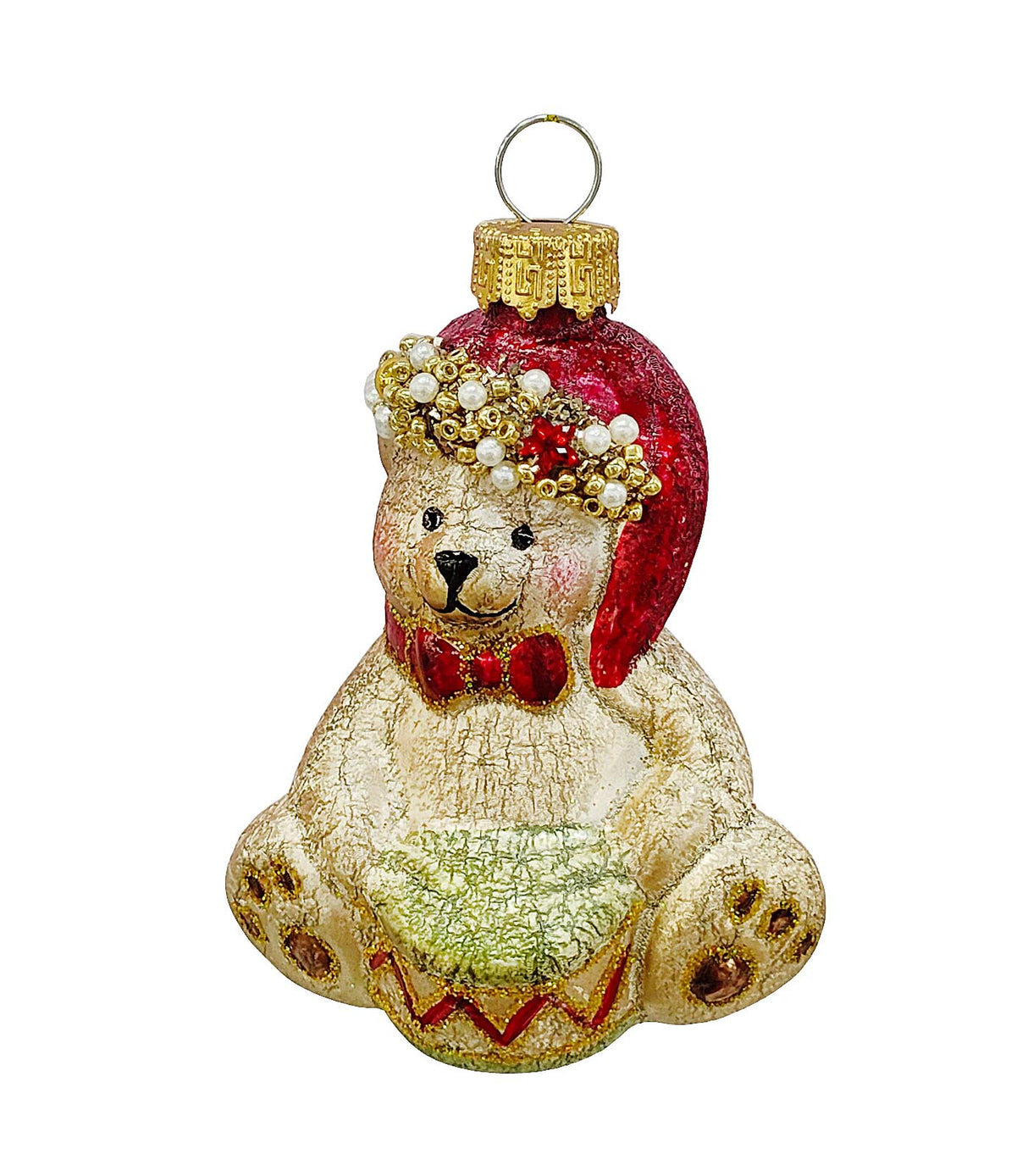 Bizzotto Pendaglio in Vetro Hug Orso con Tamburo H 7,9 cm Decorazione per Albero di Natale