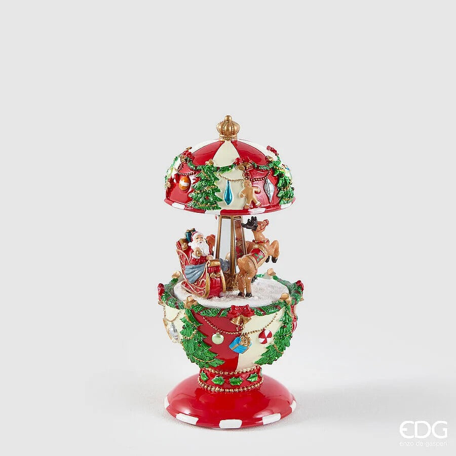 EDG Enzo De Gasperi Carillon Babbo Natale con Slitta H17 Ø8,5 cm Verde Rosso – Decorazione di Natale