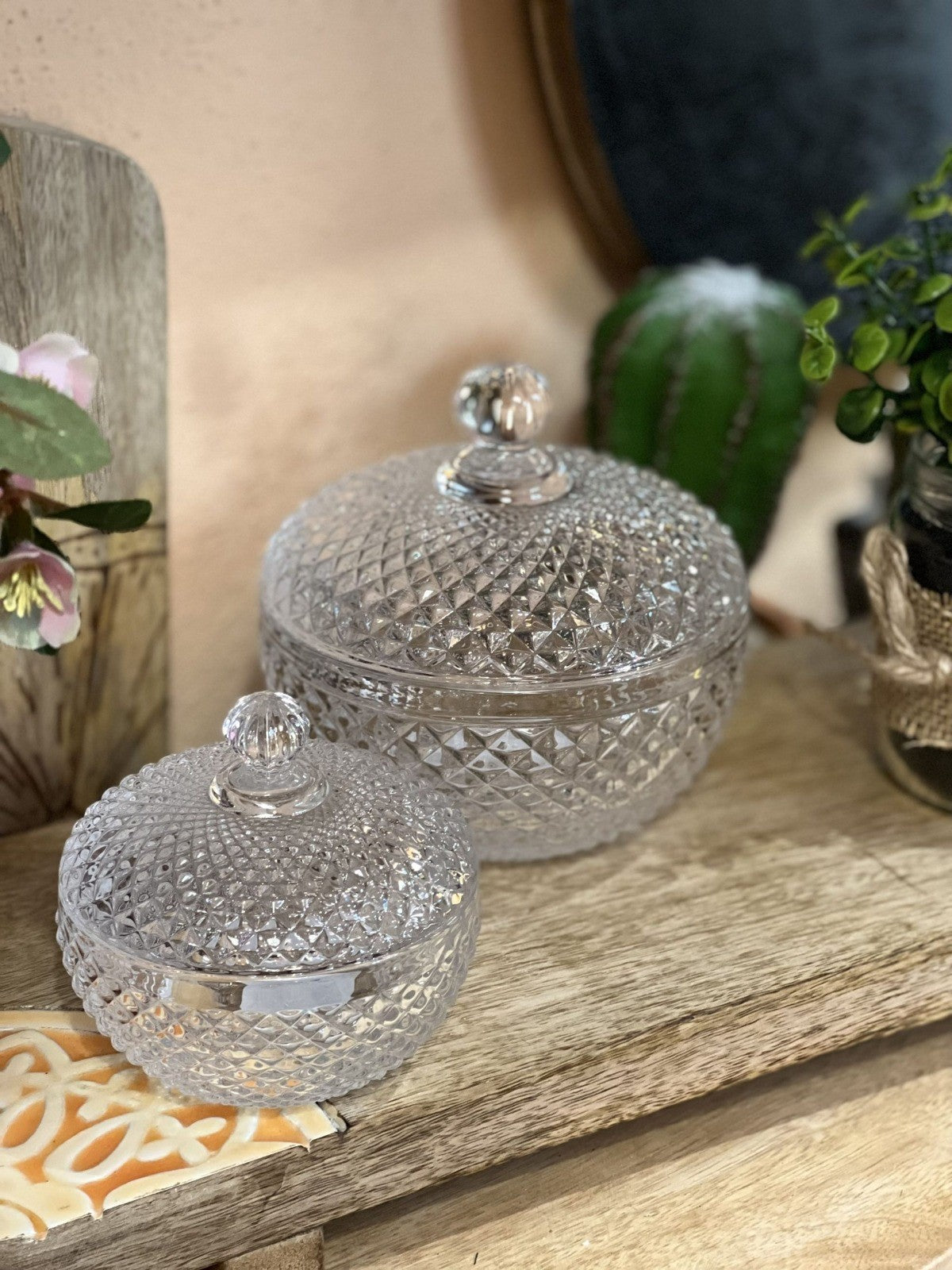 EDG Enzo De Gasperi Round Container Rhombus H9 D9 Natural Transparent