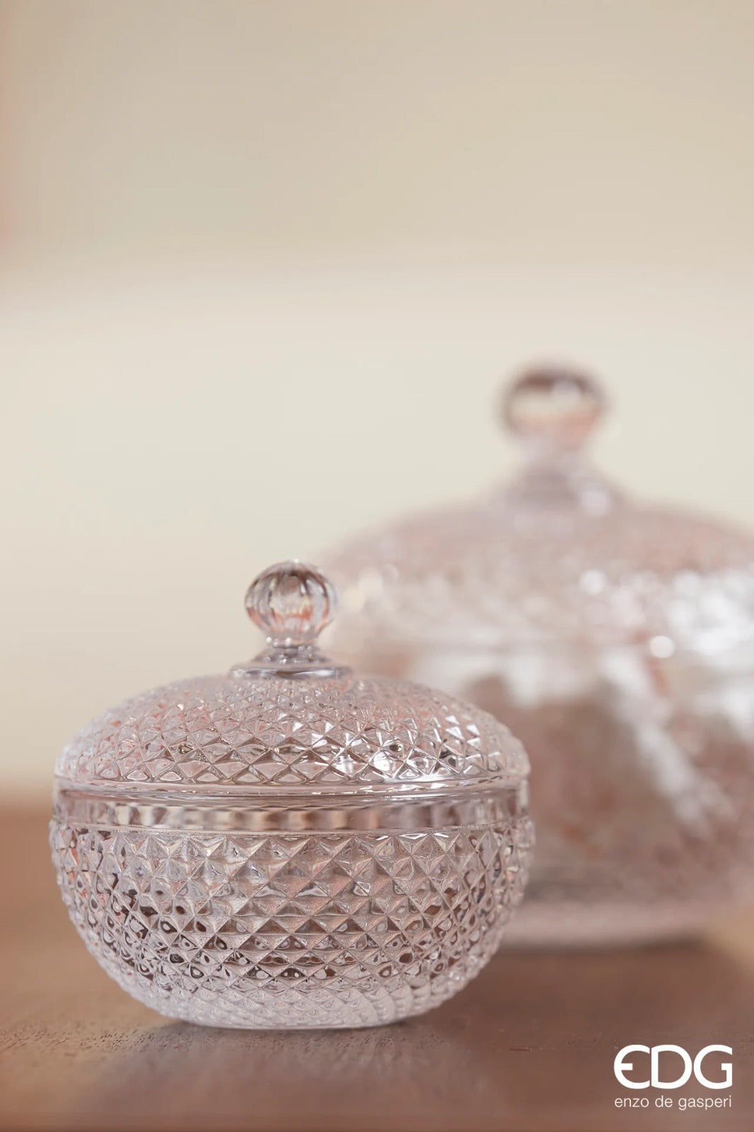 EDG Enzo De Gasperi Round Container Rhombus H9 D9 Natural Transparent