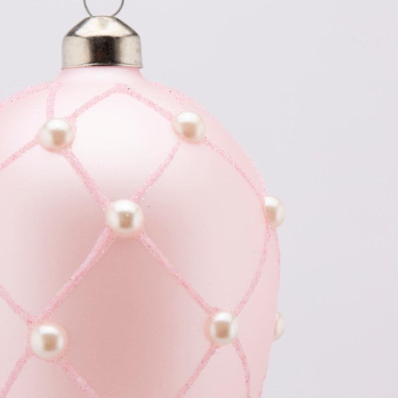 EDG Enzo De Gasperi Glass Egg Decoration with Pearls H 11 Cm D 8 Cm Pink