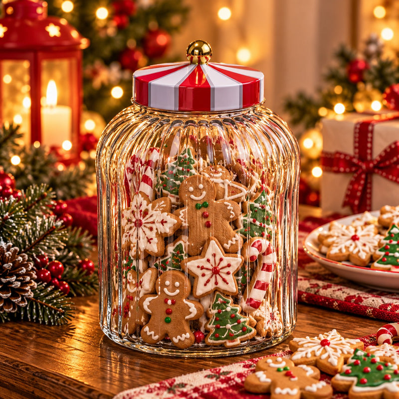 Ad Trend Barattolo Natalizio in Vetro con Coperchio in Latta Ø18xH29 cm – Contenitore Decorativo di Natale