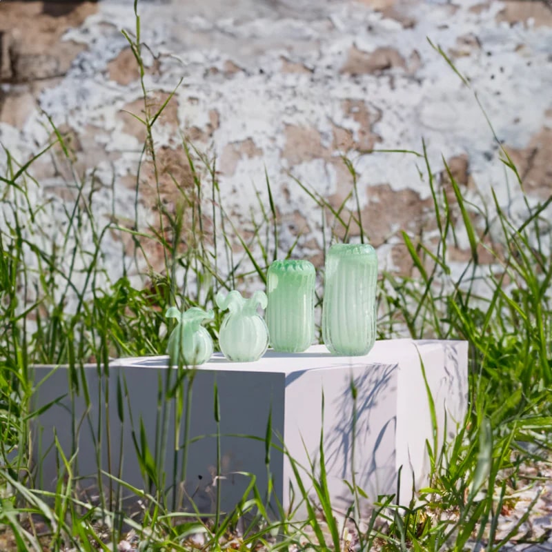 EDG Enzo De Gasperi Vaso Sacchetto H 14 Cm D 11 Cm Vetro Light Green