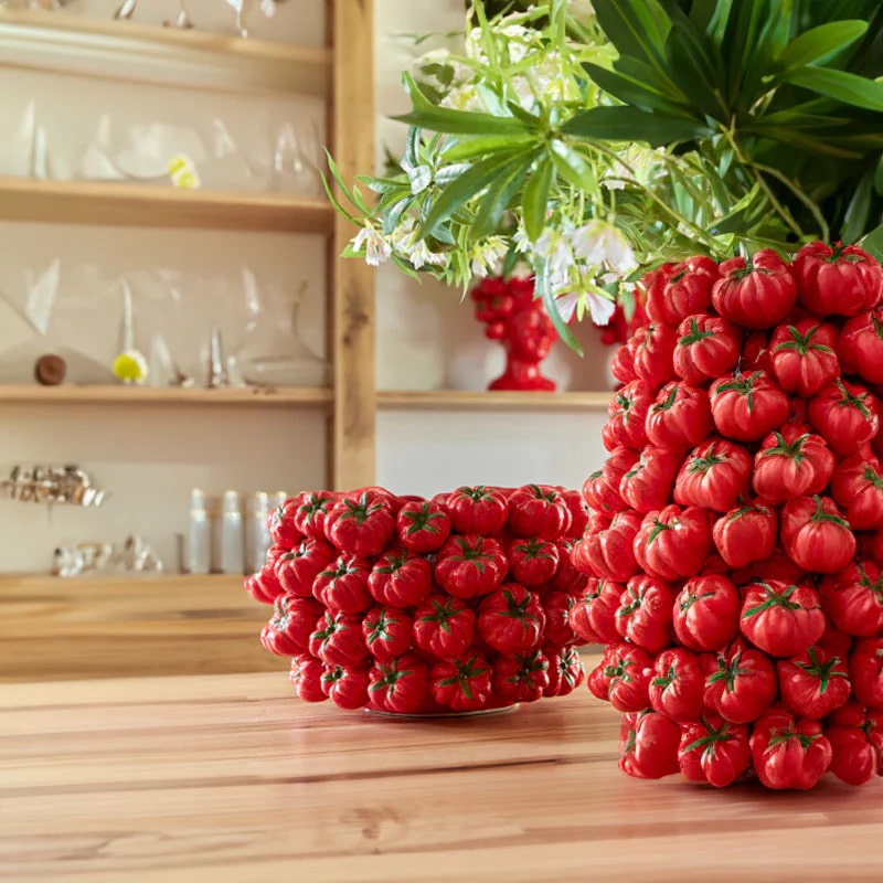 EDG Enzo De Gasperi Chakra Tomato Vase H 24.5 Cm D 36.5 Cm Red and Green Color