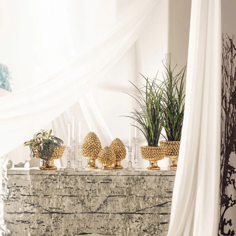 EDG Enzo De Gasperi Vaso Fenice Pigna con Piede H 24,5 Cm D 28 Cm Colore Oro