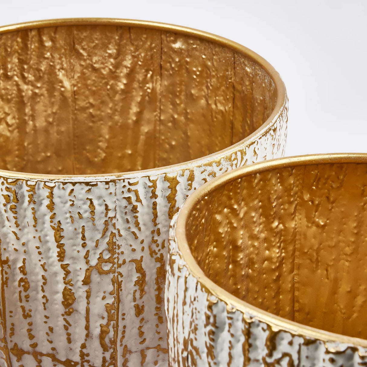 EDG Enzo De Gasperi Vaso Solchi Rotondo 3 Pz H 26 Cm D 35 Cm Bianco Oro