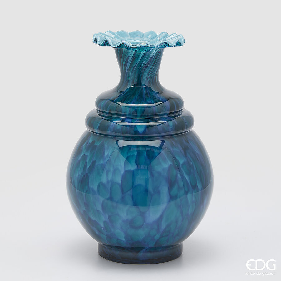 EDG Enzo De Gasperi Vaso Macula Bottiglia H 37,5 Cm D 25,5 Cm Vetro Blue