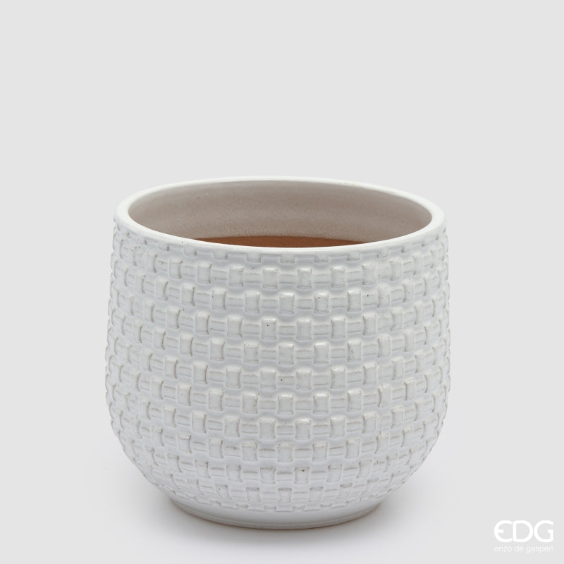 EDG Enzo De Gasperi Vaso Cachepot Bombato a Riquadri Ceramica Bianco – Set 5 Pezzi