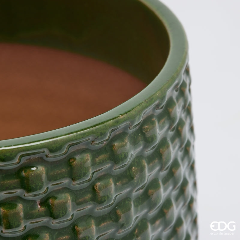 EDG Enzo De Gasperi Vaso Cachepot Bombato a Riquadri Ceramica Verde – Set 5 Pezzi
