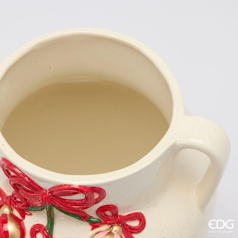 EDG Enzo De Gasperi Vaso Anfora Pino con Decori White Red in Ceramica H30 Ø22 cm – Natale