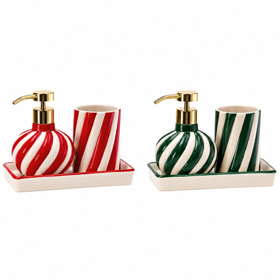 Ad Trend Set Bagno 2 Pezzi in Ceramica con Vassoio Assortito 19x10 cm 1 Set – Accessori Bagno