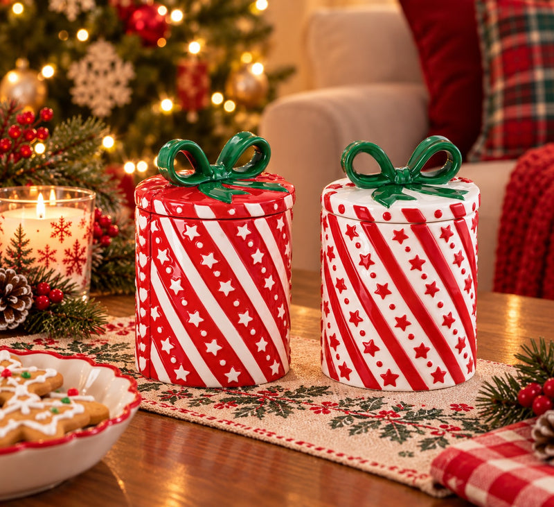 Ad Trend Barattolo Natalizio a Forma di Pacco Regalo Assortito Ø15xH22 cm 1 Pz – Contenitore Decorativo di Natale