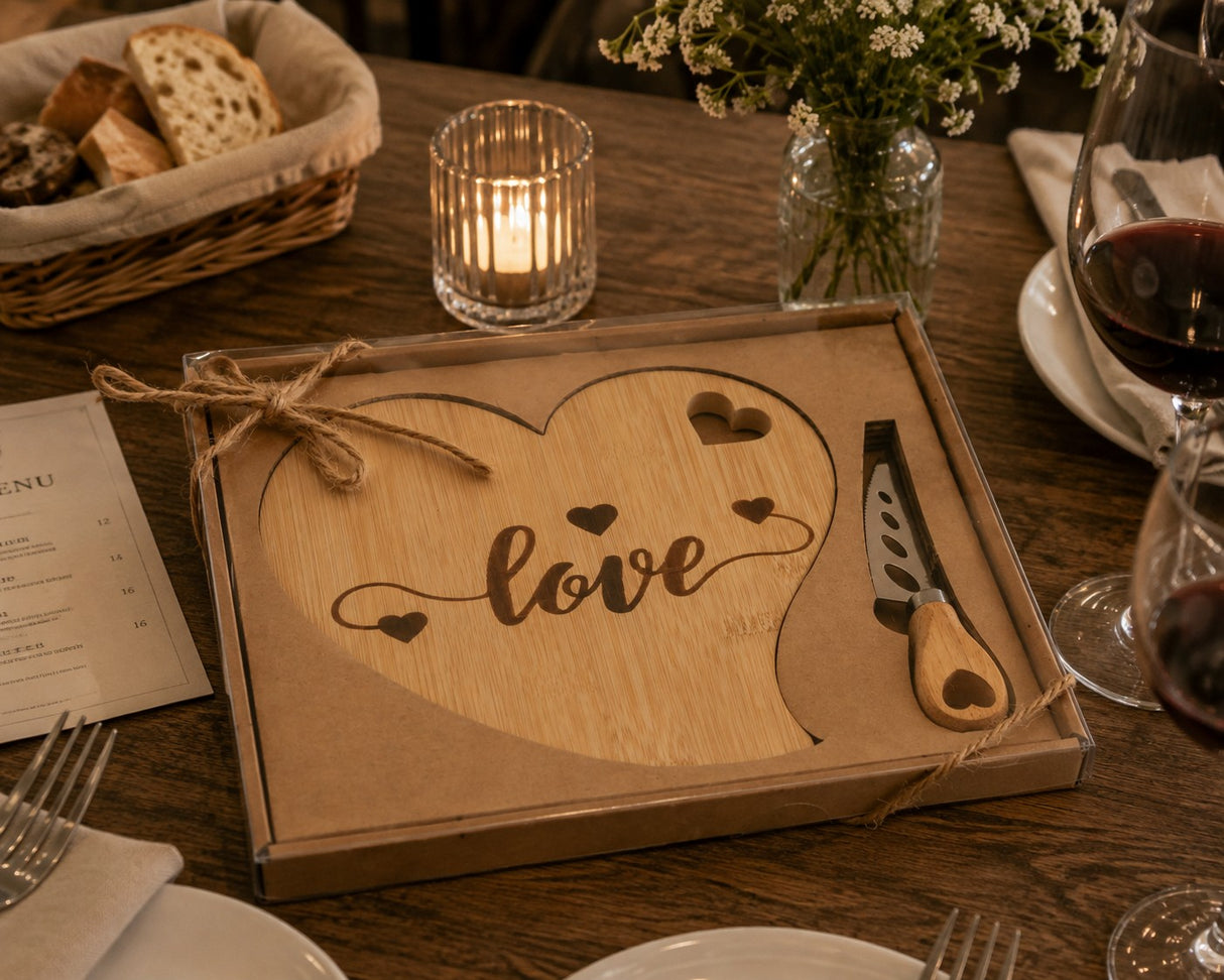 L'Arcolaio Set Coltellino da Formaggio con Vassoio Cuore in Bambù Idea Regalo Gourmet