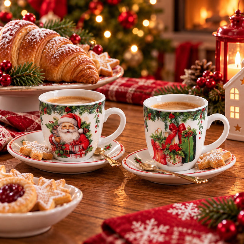 Ad Trend Set 2 Tazzine Natalizie Ø6 cm – Tazzine da Caffè Decorative per la Tavola di Natale