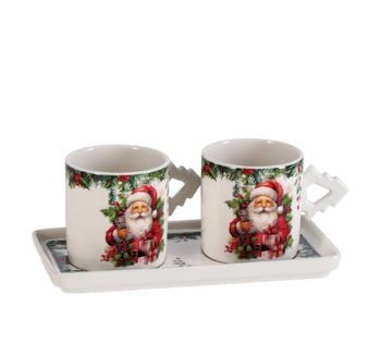 Ad Trend Set 2 Tazzine Natalizie con Vassoio Decoro Assortito – Servizio da Caffè per la Tavola di Natale