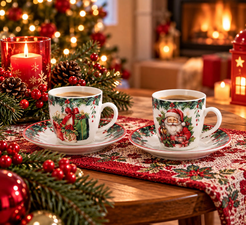 Ad Trend Servizio da Caffè Natalizio per 6 Persone Ø6xH6 cm – Set Tazzine da Caffè per la Tavola di Natale
