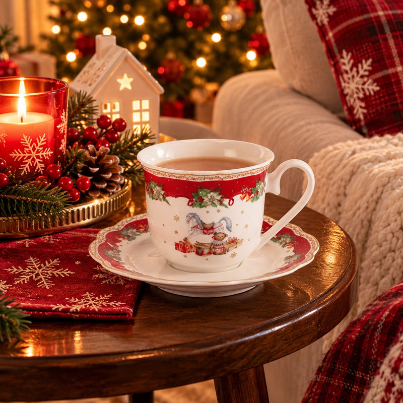 Ad Trend Tazza da Tè Natalizia con Piattino Ø10xH8 cm – Set Tazza e Piattino per la Tavola di Natale