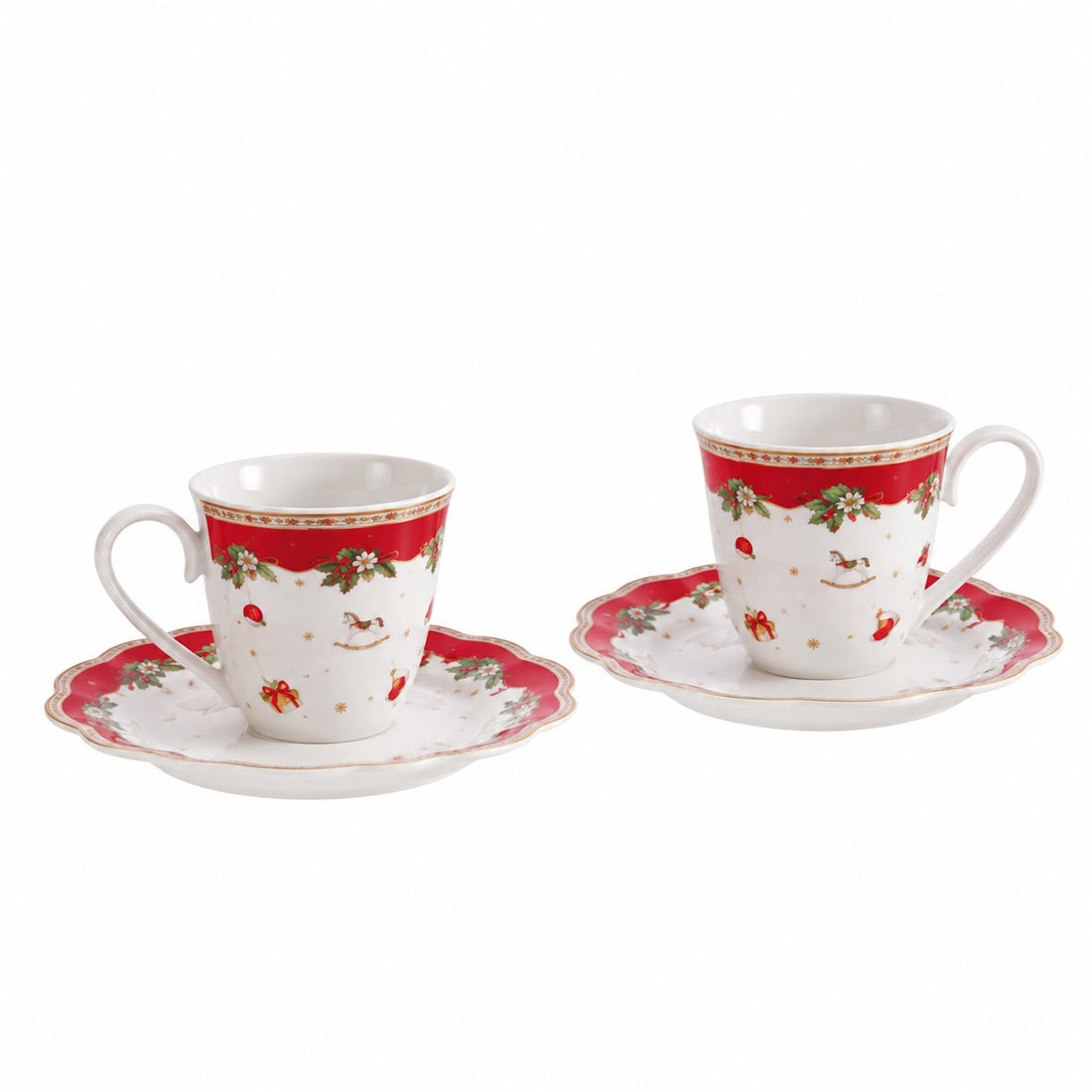 Ad Trend Servizio da Caffè Natalizio in Ceramica per 2 Persone Ø6xH6 cm – Set Tazzine da Caffè per la Tavola di Natale