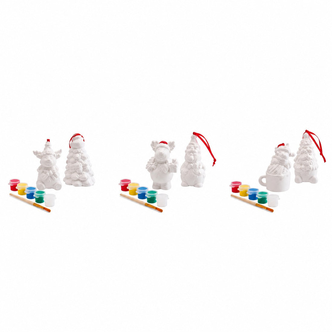 Ad Trend Set 2 Decorazioni Natalizie da Dipingere con Pennello e 5 Tempere Assortito 1 Set – Kit Creativo Fai da Te di Natale