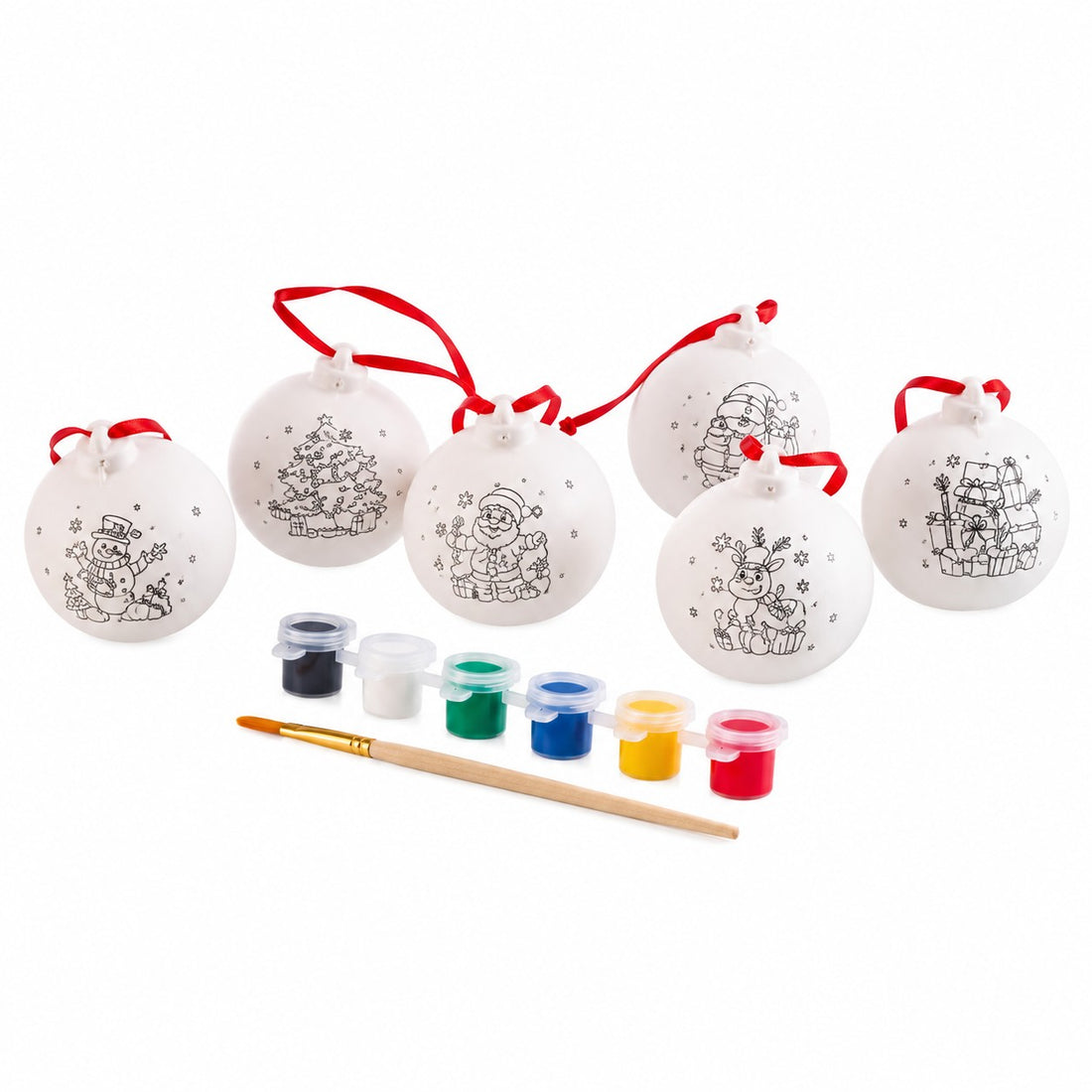 Ad Trend Set 6 Palline di Natale da Decorare Ø7 cm con Pennello e 6 Tempere – Kit Creativo Fai da Te per Decorazioni Natalizie