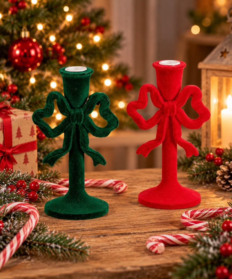 Ad Trend Portacandela Natalizio in Resina e Velluto Assortito 9x9xH20 cm 1 Pz – Decorazione per la Casa e la Tavola di Natale