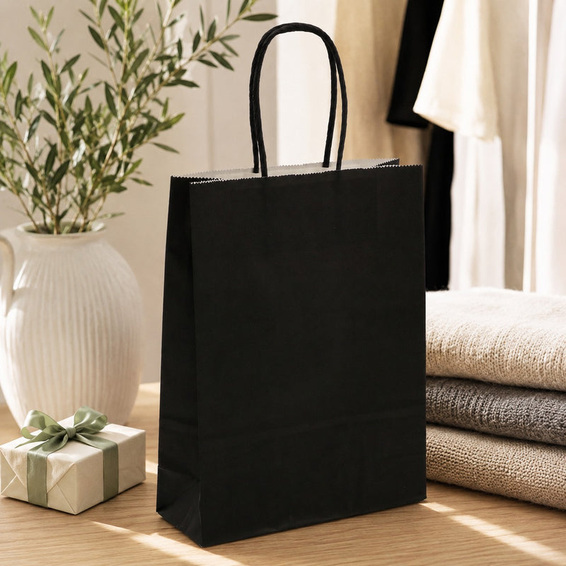 L'Arcolaio Shopper Kraft Nero Regali Natalizi 18x7x24 cm Cf 10 pz