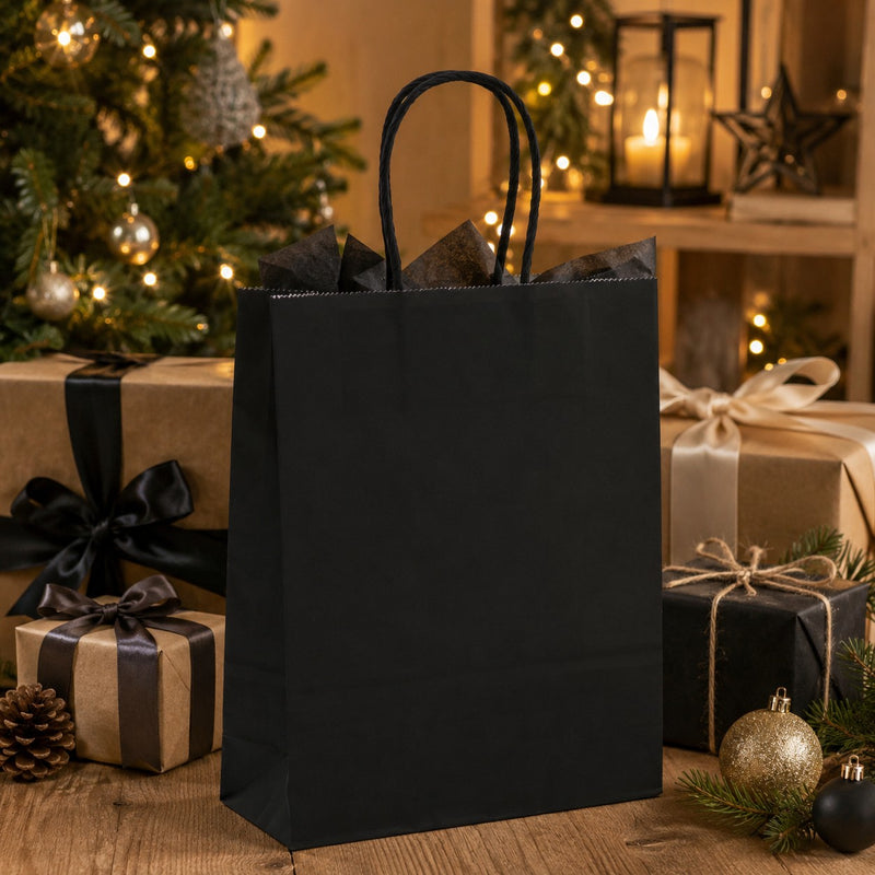 L'Arcolaio Shopper Kraft Nero Regali Natalizi 22X10X29 Cf 10 Pz