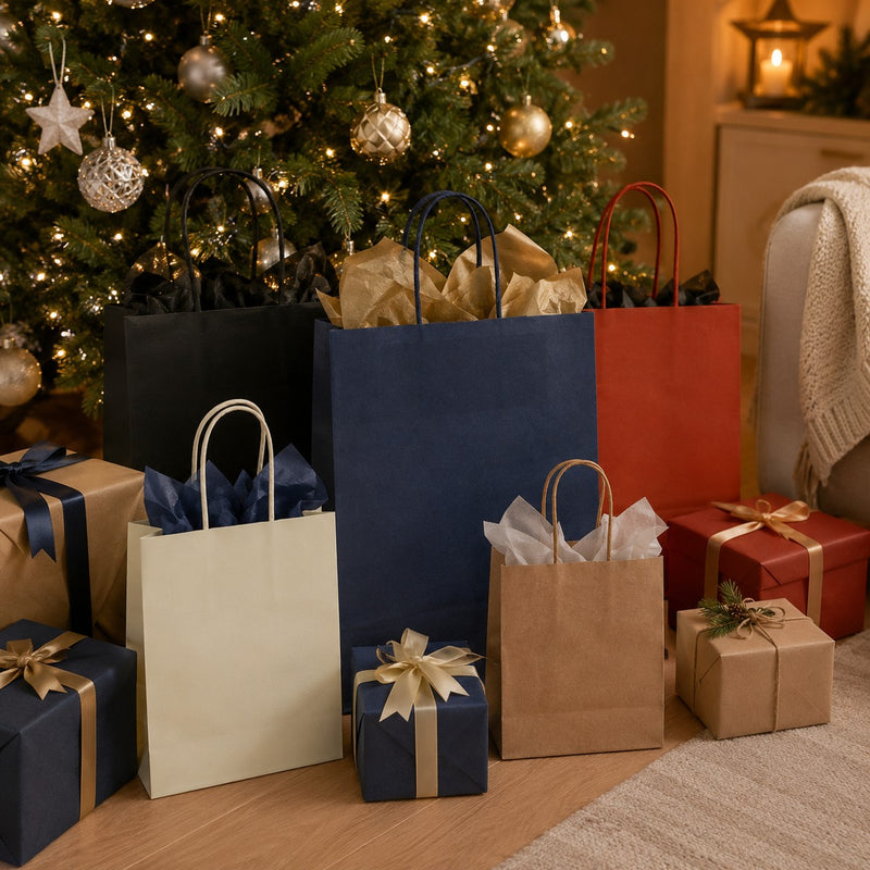 L'Arcolaio Shopper Kraft Blu Regali Natalizi 22X10X29 Cf 10 Pz
