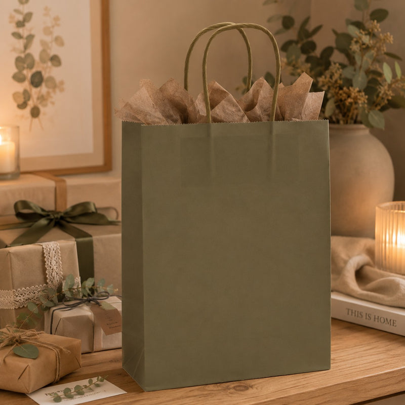 L'Arcolaio Shopper Kraft Verde Regali Natalizi 22X10X29 Cf 10 Pz