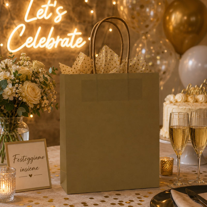 L'Arcolaio Shopper Kraft Oro Regali Natalizi 22X10X29 Cf 10 Pz