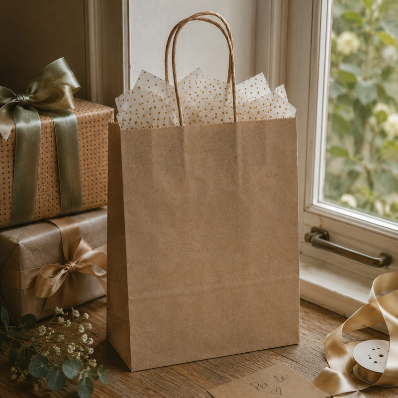 L'Arcolaio Shopper Kraft Avana Regali Natalizi 26X11X34 Cm Cf 10 Pz