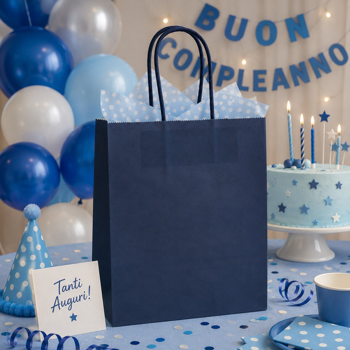 L'Arcolaio Shopper Kraft Blu Regali Natalizi 26X11X34 Cm Cf 10 Pz
