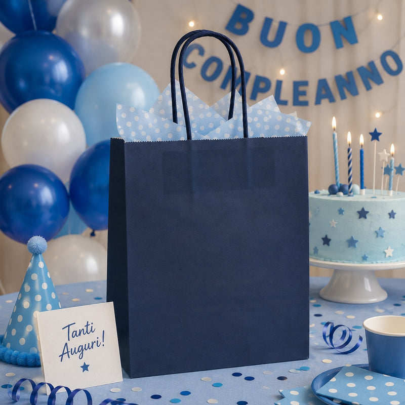 L'Arcolaio Shopper Kraft Blu Regali Natalizi 26X11X34 Cm Cf 10 Pz