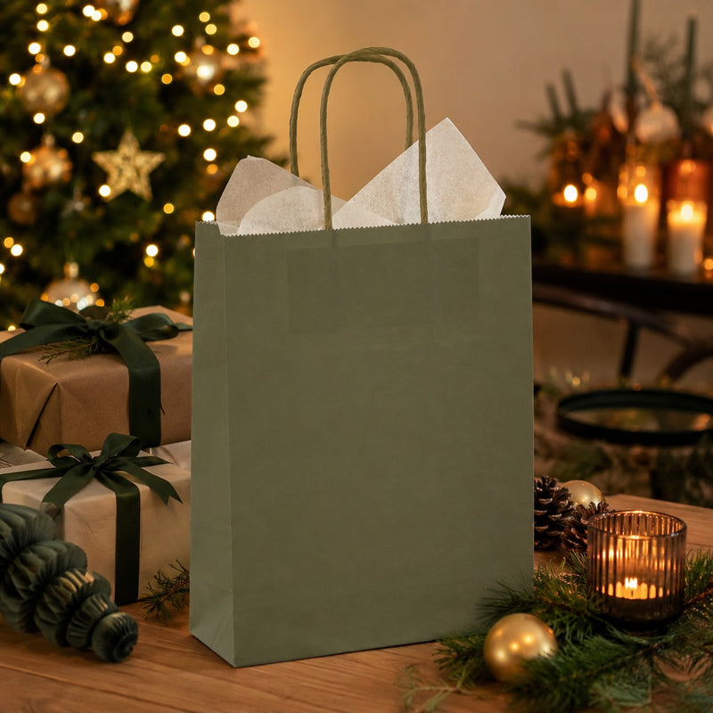 L'Arcolaio Shopper Kraft Verde Regali Natalizi 26X11X34 Cm Cf 10 Pz