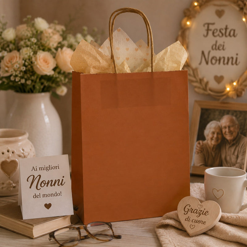 L'Arcolaio Shopper Kraft Ruggine Regali Natalizi 26X11X34 Cm Cf 10 Pz